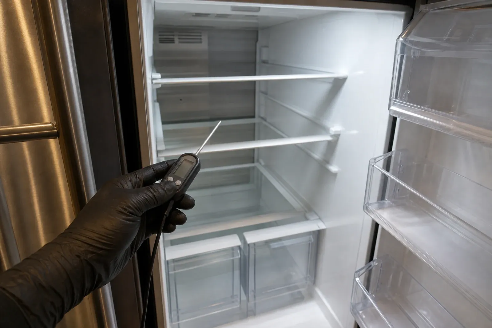 Reading a Sub-Zero fresh-food temperature with a probe during diagnosis